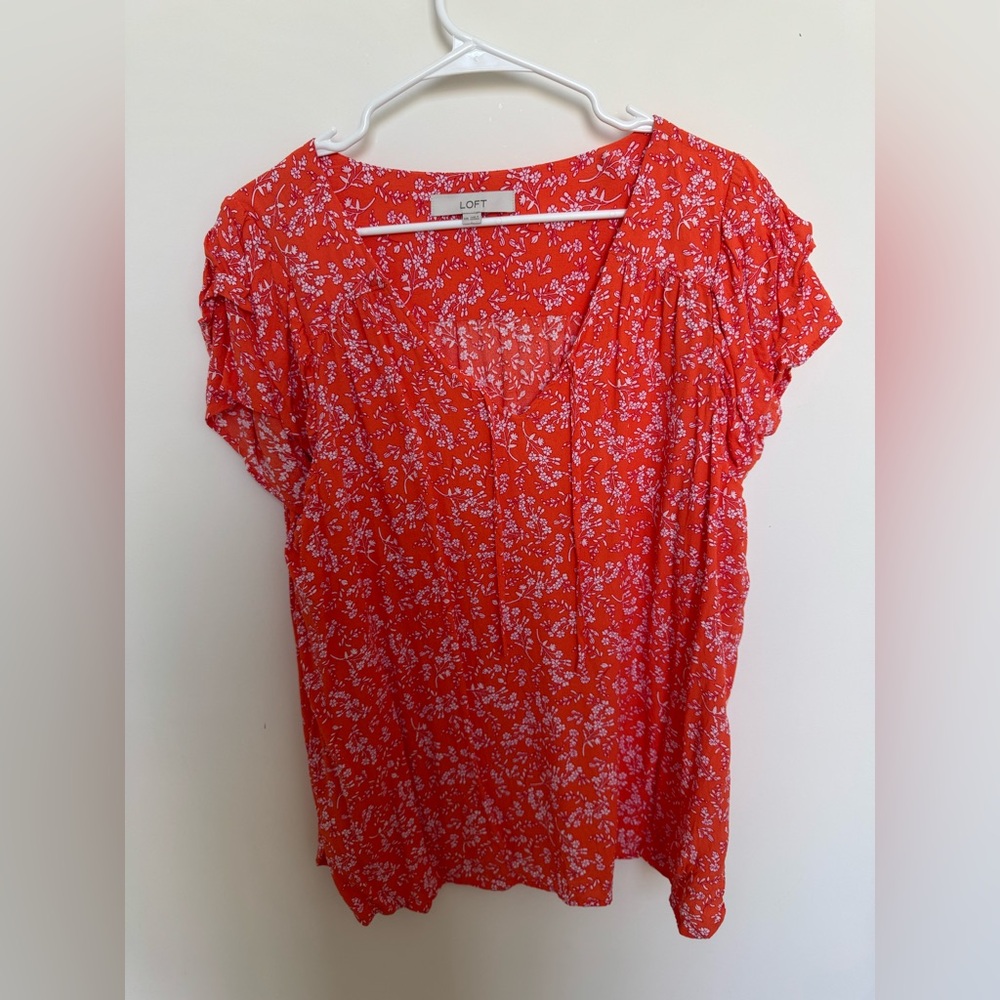 LOFT Bright Red Floral Blouse